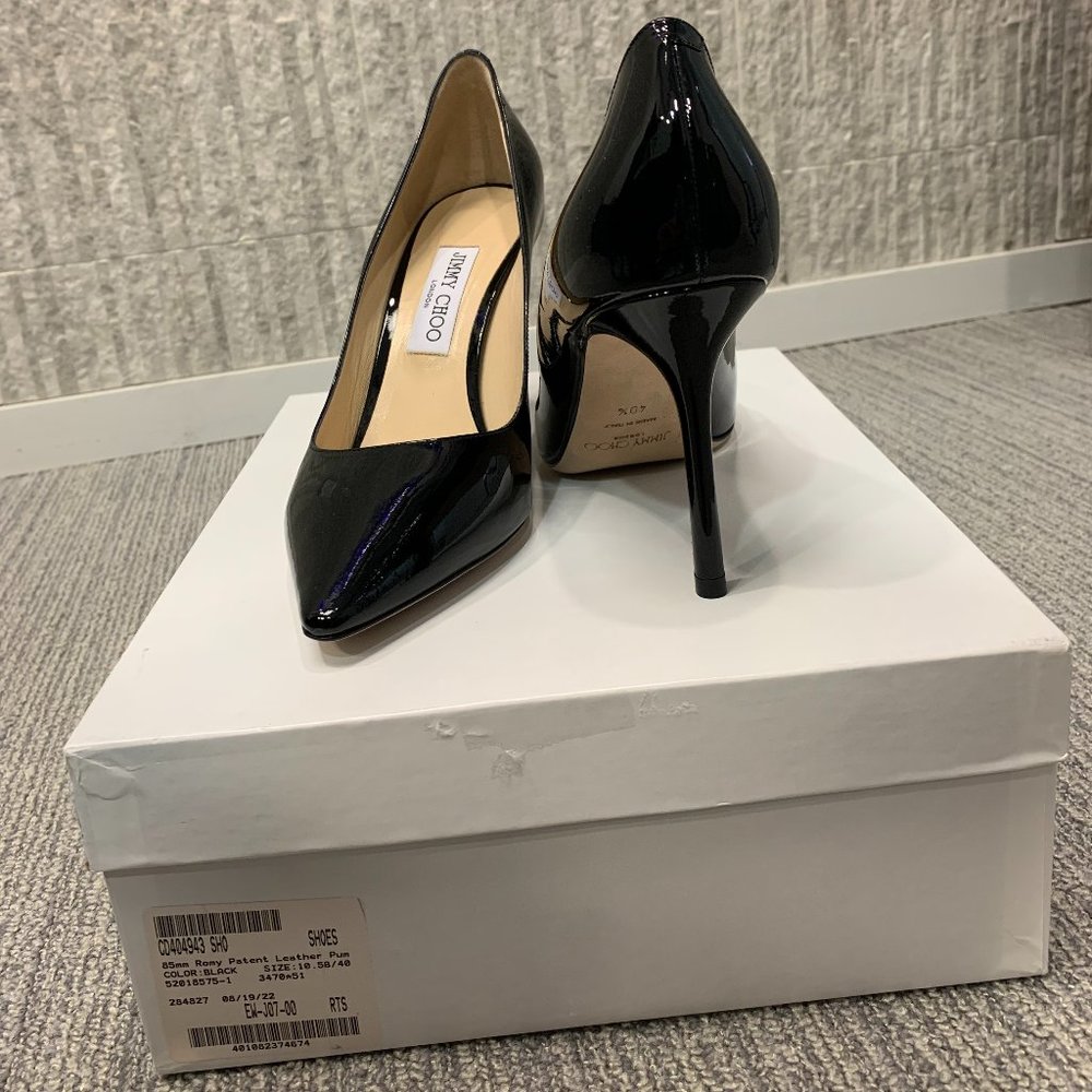 Jimmy Choo 85 mm Romy Patent Leather Black Pumps 10.5/40